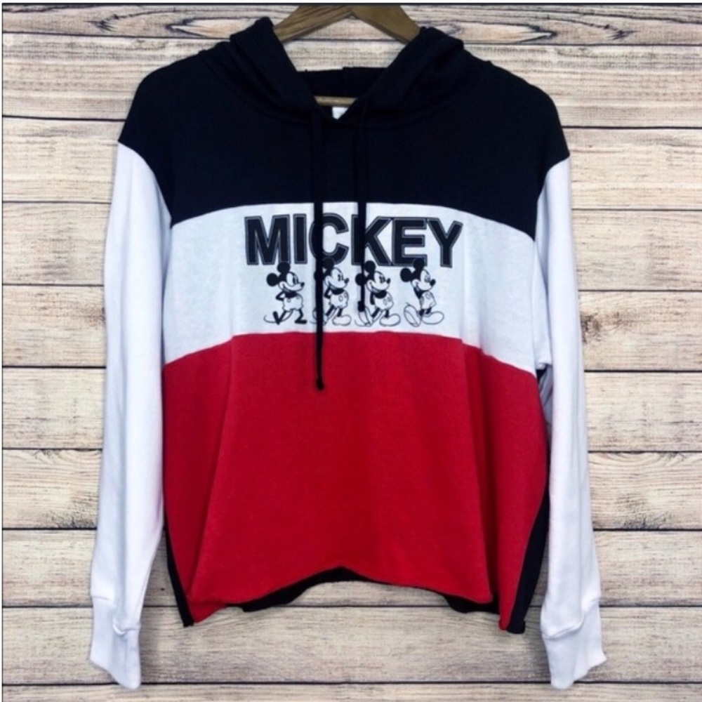 Mickey Mouse Crop Color Block Hoodie 1x New